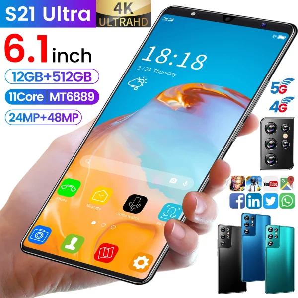 Hot Selling Unlocked Smartphone Wcdma Gsm 5g Network Android Mobile Phones and Cheaper 12gb Ram 512gb Rom Smartphone